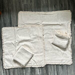 4 Fringed Cream Linen pillow cover boho farmhouse natural rustic French country